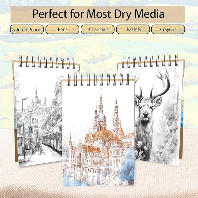 crehatos 5.5" x 8.5" small sketch book, top spiral bound sketch pad, 100 sheets each 68lb/100gsm drawing paper, 2 pack