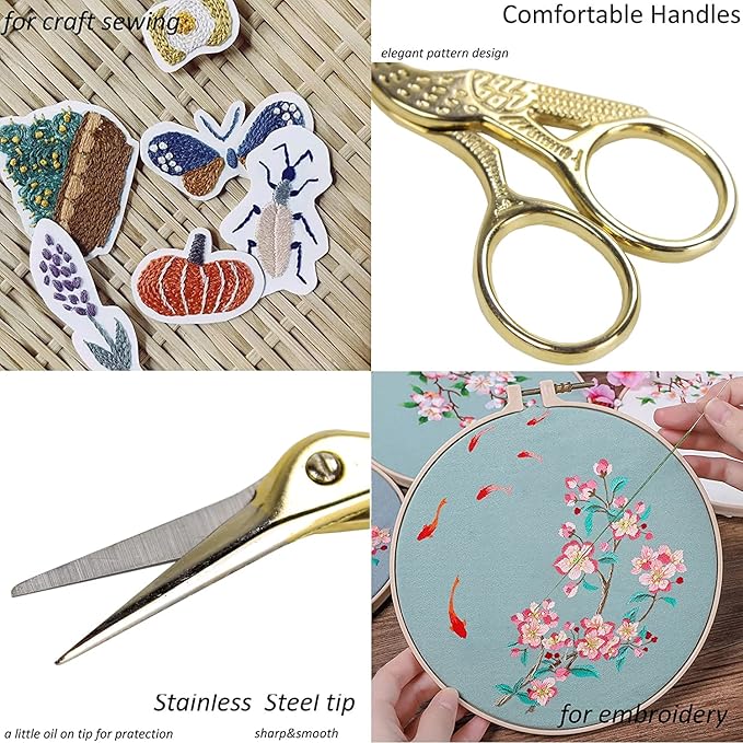 BIHRTC 3.6inch Little Embroidery Scissors Sharp Stainless Steel Tip Cross Stitch Scissors for Office Home Manual Sewing Handicraft DIY Tool Art Work Needlepoint Crochet Vintage Detail Shears