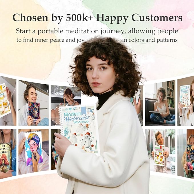 Watercolor Workbook, Watercolor Workbook Paint Book Beginner Friendly, 12 Different Patterns Stress-Relieving Art Crafts for Creative Exploration Gift for Women Adults Teens (Winter, 1)