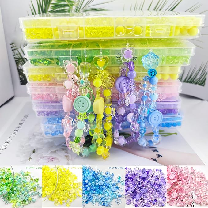 450pcs Blue Acrylic Assorted Beads - Pastel Heart Star Butterfly Smile Face Mickey Cute Aesthetic Bulk for Bracelets Jewelry Making Phone Charm Crafts