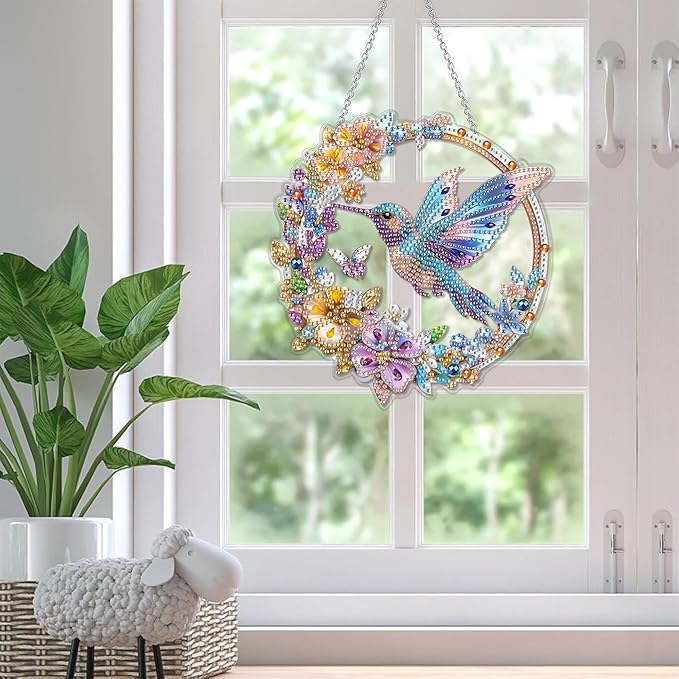 SKRYUIE Hanging Diamond Art Kits for Adults Pendant Bird, Special Shaped Crystal DIY Diamond Painting Kit, Acrylic Board Wreath Pendants Double Sided, Home Decor 7.60 x 7.33 Inch