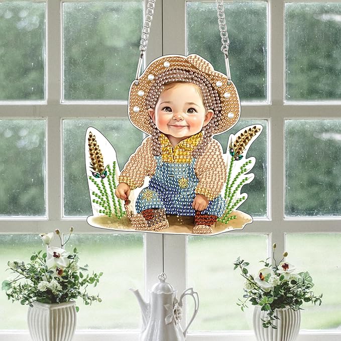 DIY Diamond Painting Ornament Hanging Sign Set Cute Farm-Style Diamond Art Hanging Kits DIY 5D Crystal Rhinestone Art Pendant Kit for Wall Door Window Decorations