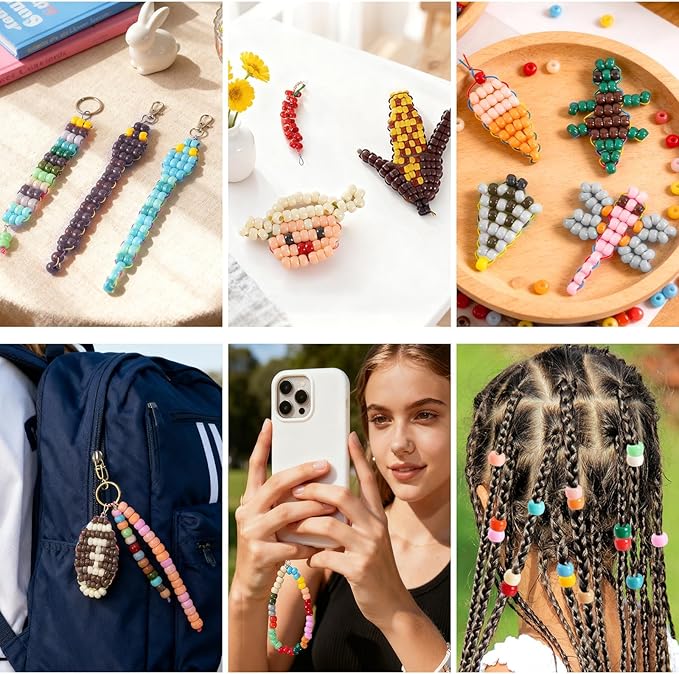2880Pcs Pony Beads for Jewelry Making, Boho Color Plastic Pony Beads Bulk, 6×9mm Friendship Bead Bracelet Kit for Hair Braiding, Keychains, Necklaces, DIY Crafts Gifts