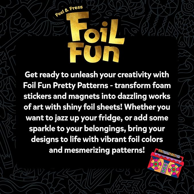 skillmatics foil fun - pretty patterns, 18 diy magnets mess-free art, colorful creative party activity, craft kits, 60+ foam stickers, classroom valentine’s day gifts for kids, teens, adults, families