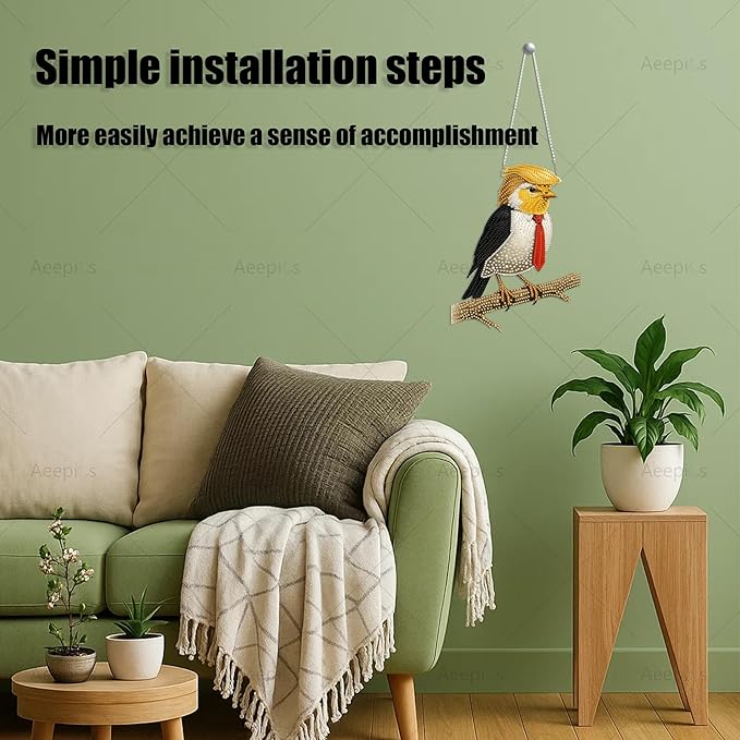 Aeepics Hanging Diamond Art Kit for Adult, DIY Diamonds Painting Pendant Ornament Kit, Acrylic Diamond Art Painting Board Kit (Bird)