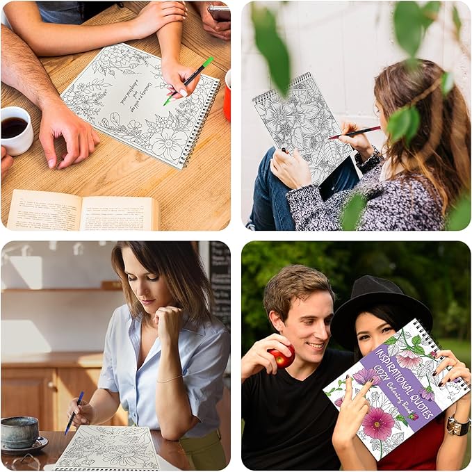 Kalysky Easy and Cozy Adult Coloring Book Set, 3 Stress Relief Coloring Books for Adults Relaxation, Flower Inspirational Quotes Coloring Books