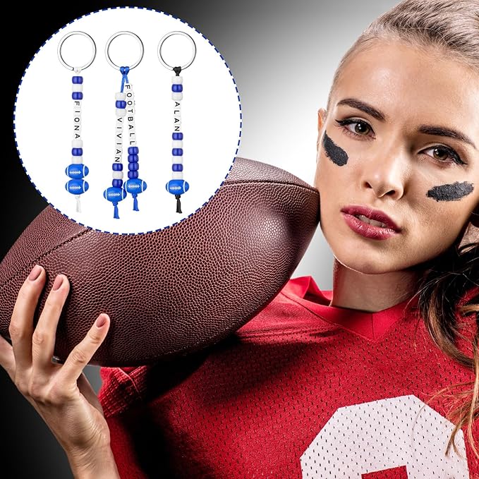 Landical 564 Pcs Football Keychain Making Kit DIY Blue Football Bead Key Chain Craft Adjustable Sport Letter Bead Charm Sport Theme Party Favor Gift Backpack Accessories Holiday Decor(Lively Color)