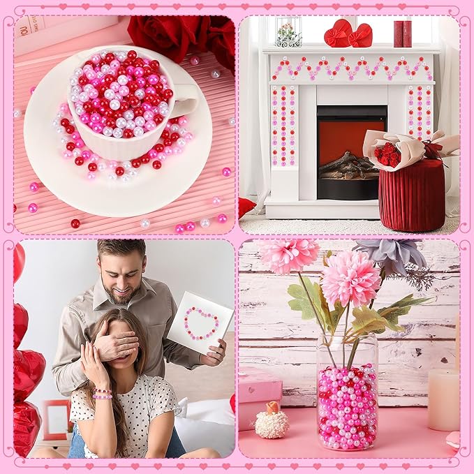 UPINS 1200Pcs Valentine's Day Pearl Beads,4 mm Red Pink White Pearl Beads for Jewelry Making Wedding Party Decoration Necklace Bracelets Earrings DIY Crafts Supplies