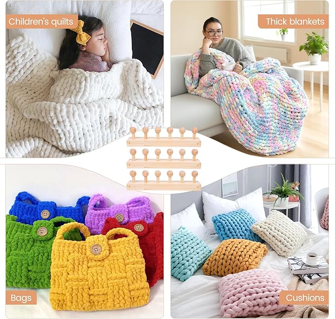 40" Chunky Blanket Loom for Beginners – Wooden Round Chunky Knitting Loom with Anti-Slip Pegs, Pine Wood DIY Weaving Kit for Stress Relief, Parent-Child Craft, Gift Making & Elderly Hand training