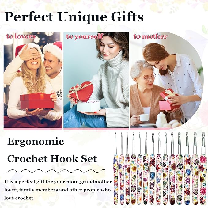 14 Sizes Crochet Hooks Set,2.25mm(B)-10mm(N) Ergonomic Handle Crochet Hook for Arthritic Hands,Long Crochet Needles Set with Case for Beginners and Enthusiasts