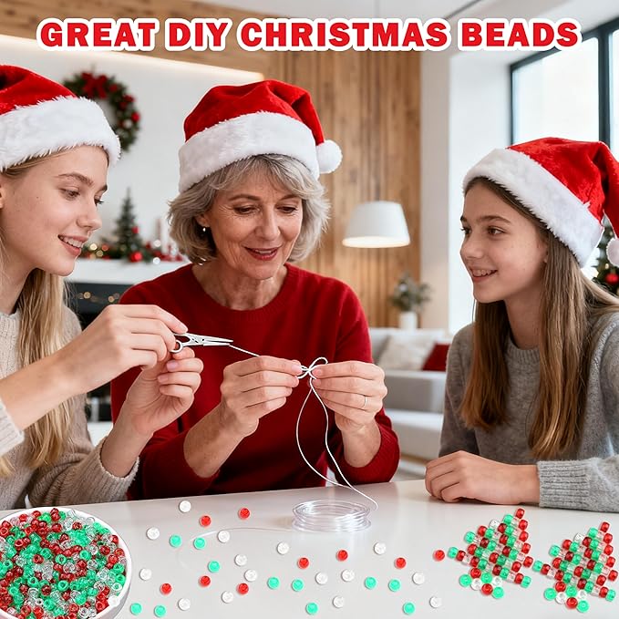 1000 Pcs Christmas Pony Beads Plastic Bead for Bracelets Christmas Beads for Jewelry Making Transparent Red Transparent Green White Pony Bead for Crafts