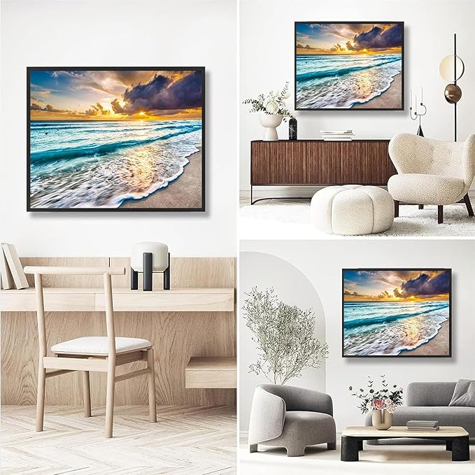 Beach Paint by Numbers for Adults with Framed Canvas-with Wooden Easel,Landscape Paint by Number on Canvas,DIY Acrylic Oil Painting Kits with Brushes Nice Gift Box for Home Wall Decor(16x20inch)