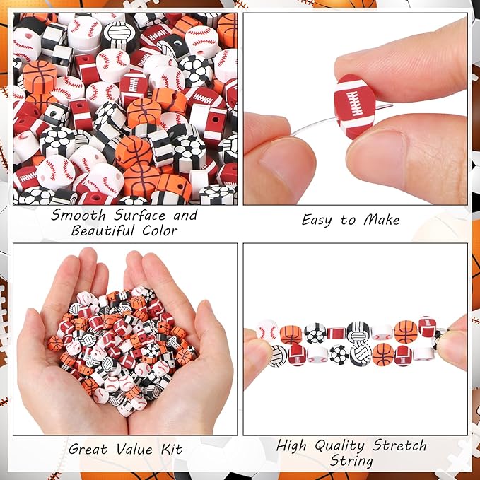 EVERMARKET 100pcs Sports Ball Beads Sports Polymer Clay Beads Bulk,Baseball Football Basketball Volleyball Rugby DIY Crafts for Jewelry Making Key Chains Earring Bracelet Necklace