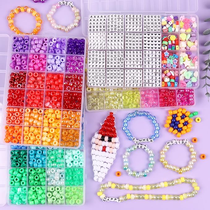 3280 Pcs Pony Beads for Bracelet Making Kit, 72 Colors 4 Boxes Rainbow Kandi Beads, Friendship Kandi Bracelet kit with A-Z Letter Beads for Name Bracelets DIY Jewelry Making Crafts Gift for Adults