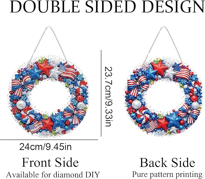 DIY Acrylic 5D Diamond Art Painting Window Pendants Home Garden Wall Hanging Kits Hanging Ornament,Double Sided. (Independence Day)