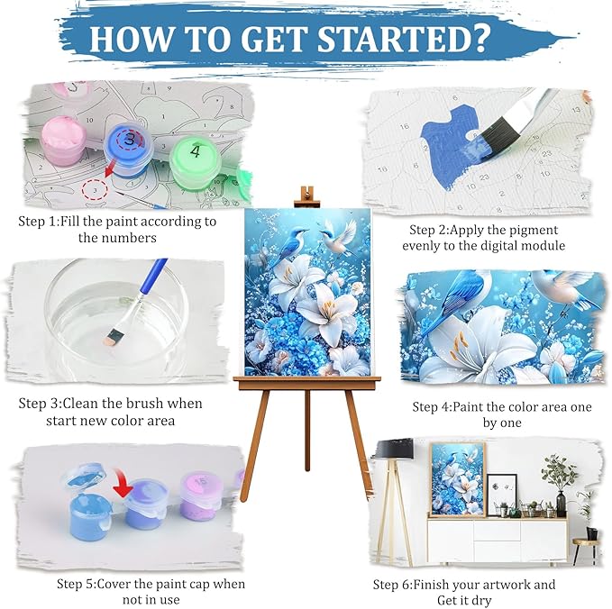 MAXBYE Birds Paint by Numbers, Flower Adults' Paint by Number Kits, DIY Acrylic Paint Kit for Adults Beginners Unframed, Easy Oil Paint by Numbers Canva for Home Wall Decor 12x16inch