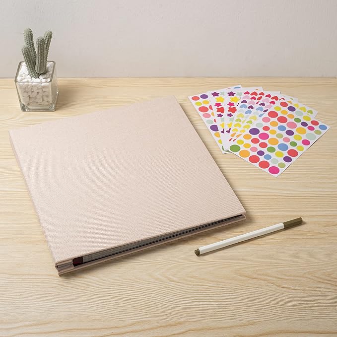 Large Photo Album Self Adhesive for 4x6 8x10 Magnetic Scrapbook Album DIY 60 Black Sticky Pages Linen Cover Photo Album(Beige)