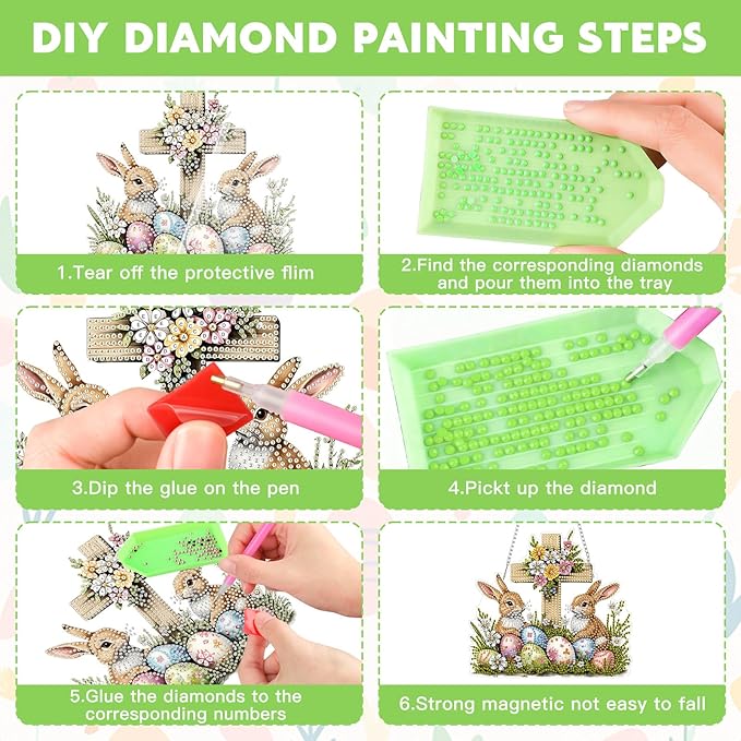 NAIMOER Easter Cross Diamond Art Hanging Kits for Adults, 5D Special Shaped Rhinestone, DIY Acrylic Spring Diamond Art Painting Window Pendants Home Garden Wall Hanging Ornament Kits, Double Sided