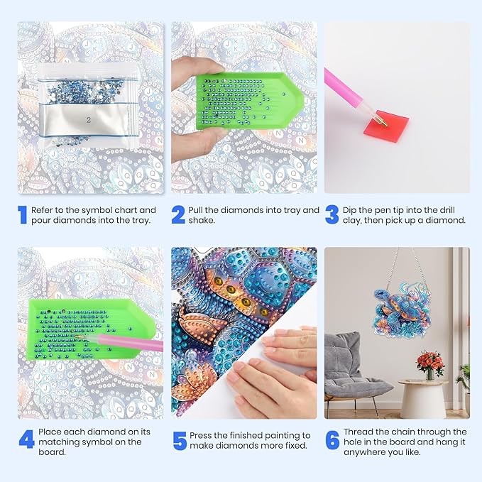 MXJSUA Turtle Special Shaped Hanging Diamond Painting Art Kits for Adults, Crystal Rhinestone Acrylic Gem Art Pendant Ornaments Kit for Home Decor and Gift 7.87 * 7.87 Inch