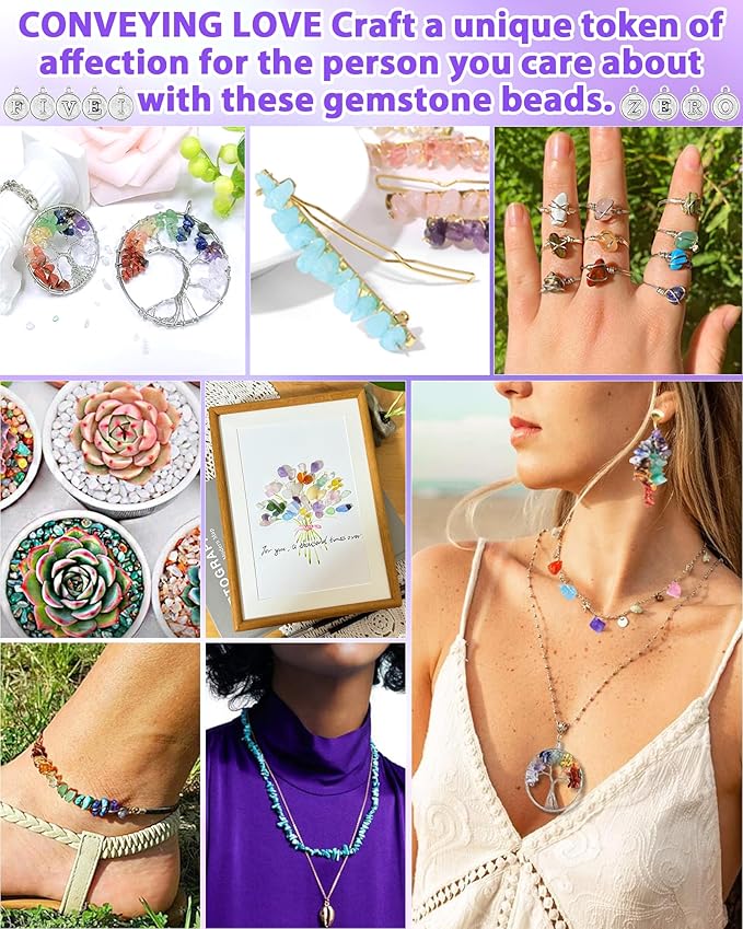 FIVEIZERO Jewelry Making Kit - 1956 PCS Natural Chip Stone Beads(25 Colors, 4-12mm) with Crystal Beads, Metal Charms, Jump Rings & Earring Hooks for DIY Bracelets, Necklaces, Earrings