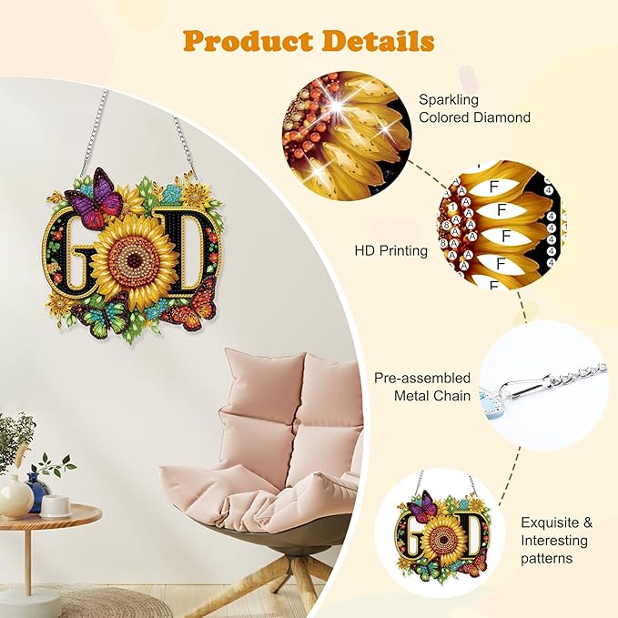 HEIBAGO God Diamond Art Hanging Kits for Adults, Butterfly Diamond Art Suncatchers, 5D Special Shape Diamond Painting Pendant, DIY Window Ornament Gifts for Home Garden Door Wall Decor 8.3x8.3 in