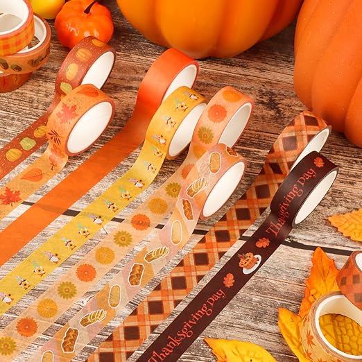 Fall Washi Tape Set 20 Rolls Autumn Washi Tape Autumn Thanksgiving Pumpkin Fall Leaves Decorative Tape for Seasonal Kids DIY Art Crafts Notebook Scrapbooking & Stamping Supplies