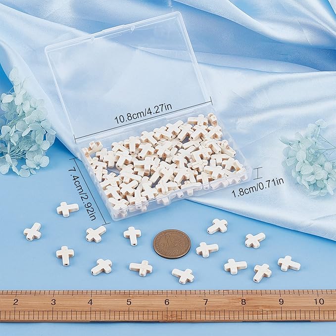 SUNNYCLUE 1 Box 100Pcs White Turquoise Cross Beads Synthetic Turquoise Stone Bead 12x16mm Easter Mini Small Cross Beads for Jewelry Making Charms Beading Supplies DIY Bracelet Necklace Adult