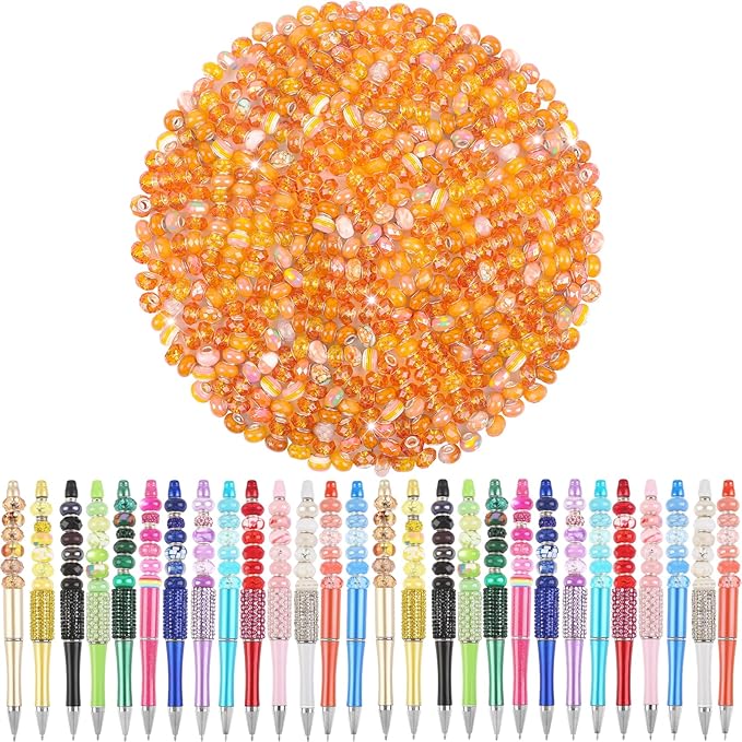 200Pcs Large Hole Beads Spacer Beads Orange Assorted European Craft Big Beads Large Hole Lampwork Murano Bead Fairy Wand Garden Bead for DIY Charm Bracelet Necklace Jewelry Making Decoration Supplies