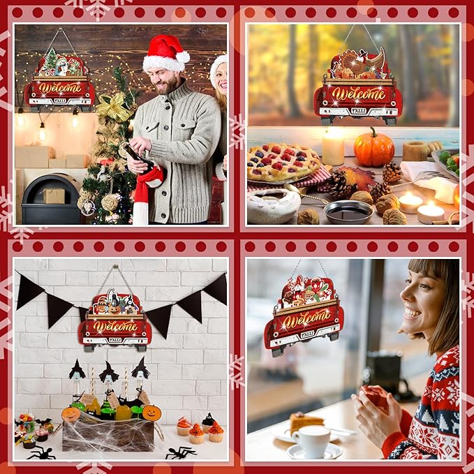 Burbell 21 Pcs Interchangeable Diamond Painting Welcome Sign for Easter Front Door Diamond Painting Truck Decor Interchangeable Seasonal Welcome Sign for DIY Wall Window Farmhouse