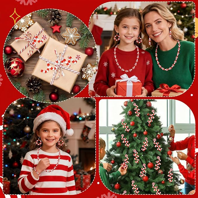 UPINS 1500Pcs Christmas Red and White Beads for Jewelry Making Xmas Candy Polymer Clay Beads for Holiday Necklace Bracelet Earring Craft and Christmas Tree Ornaments