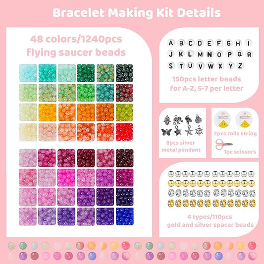 1500 pieces 5 * 8mm abacus glass beads for jewelry making,48 colors special glass beads friendship beads for bracelet necklaces making and diy crafts,great gifts for 6-year-old girls