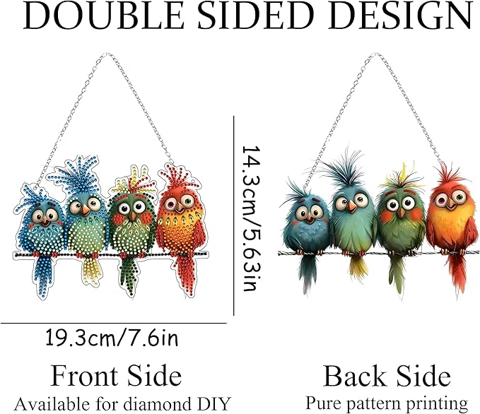 DIY Diamond Art Painting Wreath Kits,Special Shaped Rhinestone Hanging Ornament Diamond Art Window Pendants for Gift Home Garden Wall Hanging Kits,Double Sided (Bird-2)