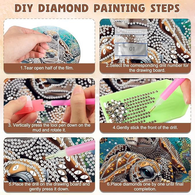 DOMROM Sea Turtle Diamond Art Hanging Kits for Adults Beginners, Special Shaped Crystal Diamond Painting Turtle Pendant, DIY Diamond Art Suncatchers Animal for Home Garden Wall Decor Gift