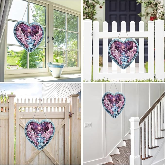 Reofrey Hanging Diamond Art Kits for Adults– 8x8Inch Landscapes Hanging Ornament Acrylic Board Double Sided Pattern Crystal Diamond Art Suncatcher Pendant, for Window Home Decoration Handmade Gift