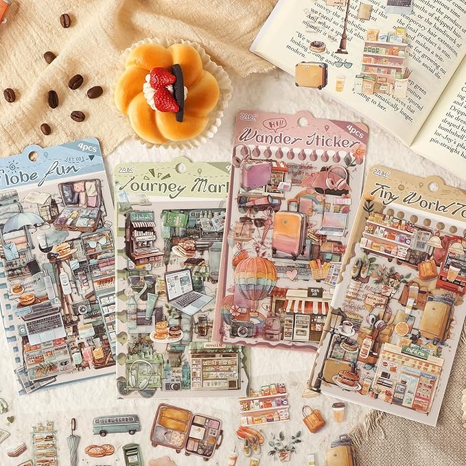 Uideyvi Travel Series Sticker Scrapbooking Supplies for Junk Journal, 16 Sheets PET Stickers(TZ-010-005)
