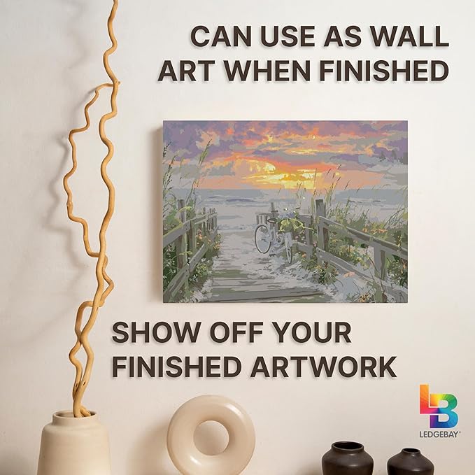 Ledgebay DIY Paint by Numbers Kit for Adults Framed Canvas: Beginner to Advanced Paint by Numbers Kit, Kits Include Acrylic Paint Set Brushes Tabletop Easel (Morning Ride 12" x 16" Framed)