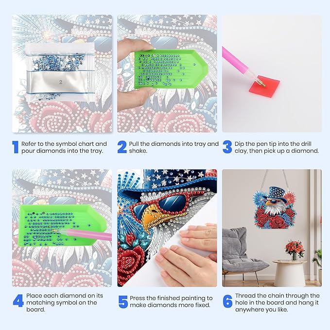 MXJSUA Roses Gnome Special Shaped Hanging Diamond Painting Art Kits for Adults, Crystal Rhinestone Acrylic Gem Art Pendant Ornaments Kit for Home Decoration and Gift