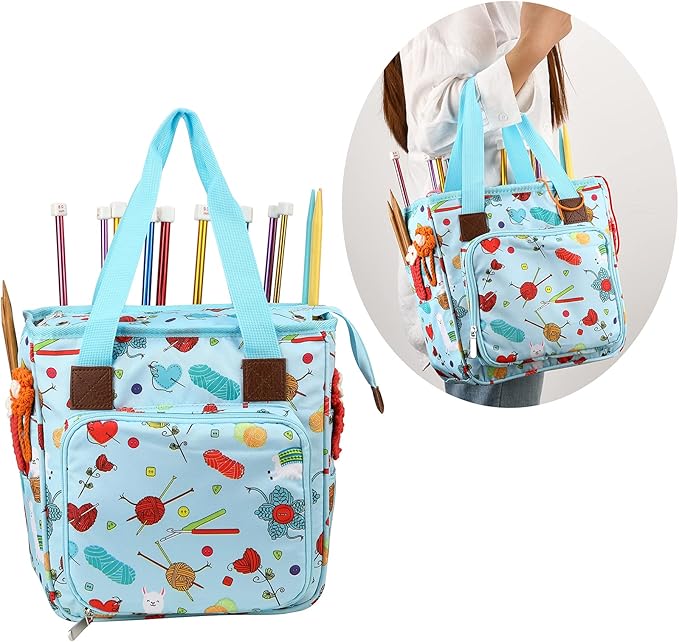 LOOEN Yarn Knitting Storage Tote-Large Capacity Crochet Organizer Portable Travel Bag with Shoulder Strap Crochet Hooks Case for Unfinished Bulk Project