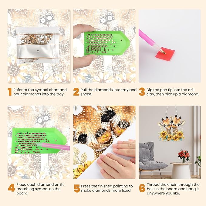 MXJSUA Diamond Art Hanging Kits for Adults Beginners, Giraffes DIY Acrylic Special Shaped Crystal Diamond Gem Art Pendant Drills Painting Ornament for Home Wall Decor and Gift