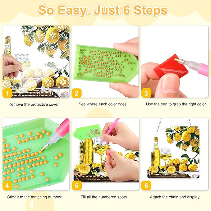TOSTOG Lemon Drink Diamond Art Pendant Kit for Adult, Yellow Diamond Painting Hanging Kit for Beginners, 5D DIY Crafts Gem Art, Waterproof Full Accessories for Home Decor Idea 20 * 20 cm/8 * 8 in