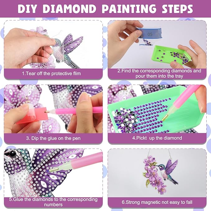 NAIMOER DIY Hanging Diamond Art Kits for Adults, Hummingbird Diamond Painting Kits, Special Shaped Rhinestone, Acrylic 5D Gem Art Craft Window Pendants Home Garden Wall Hanging Ornament Kits
