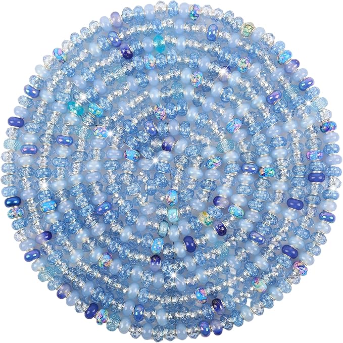 Large Hole Sky Blue European Beads - 100 Assorted Pieces for Pens, Fairy Wands, Garden Decor, Lampwork Craft, Spacer Beads for DIY Charms, Bracelets, Necklaces & Jewelry Making