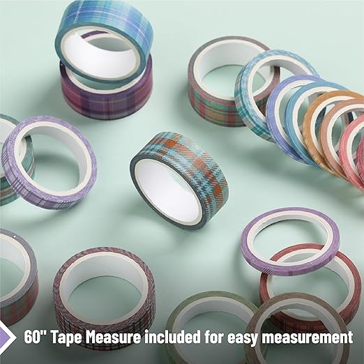 Mr. Pen- Washi Tape Set, 21 Rolls, Assorted Sizes, Plaid Design, Washi Tape for Journaling