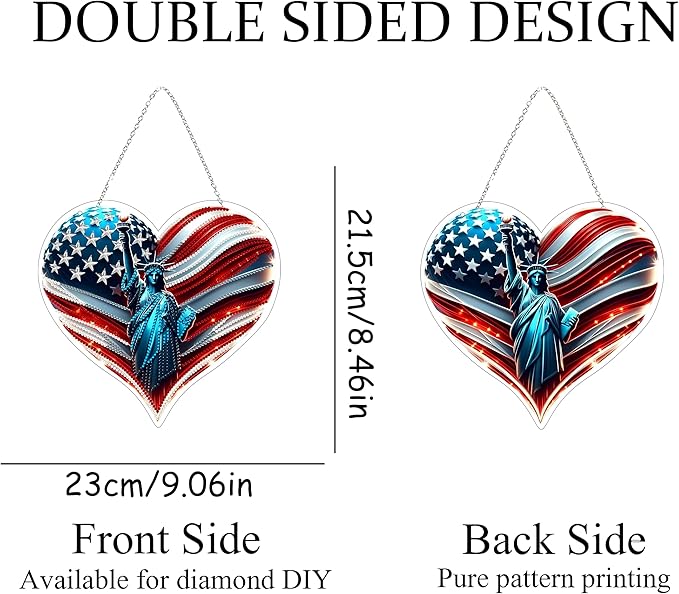 5D Diamond Art Hanging Kit for Adult,Special Shaped Rhinestone,Double Sided DIY Acrylic Diamond Art Painting Window Pendants Home Garden Wall Hanging Kits Hanging Ornament (4Th of July)