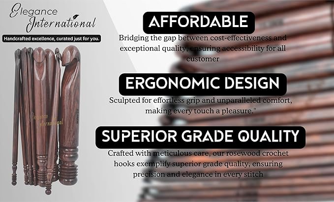 Wooden Crochet Hooks Set of 15-3.5mm to 25mm - Rosewood Crochet Hooks for Arthritic Hands- Crochet Hooks Ergonomic Soft Grip Handle - for Crocheting & Knitting - Christmas Gifts for Her(Set of 15)