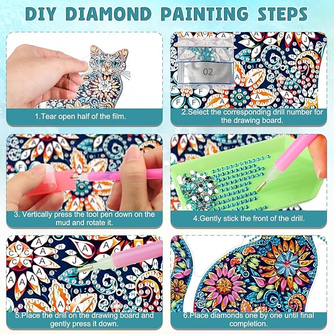 DOMROM Cat Diamond Art Hanging Kits for Adults Beginners, Special Shaped Crystal Diamond Painting Cat Pendant, DIY Diamond Art Suncatchers Animals for Home Garden Wall Decor Gift