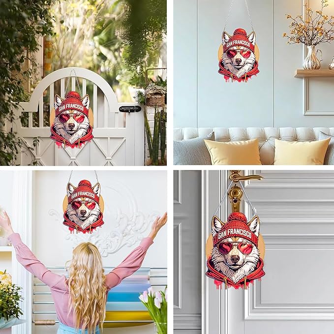 DIY Diamond Art Hanging Kit for Adult,Acrylic Diamond Art Painting Window Pendants Home Garden Wall Hanging Kits Hanging Ornament,Football Style (San Francisco Red)