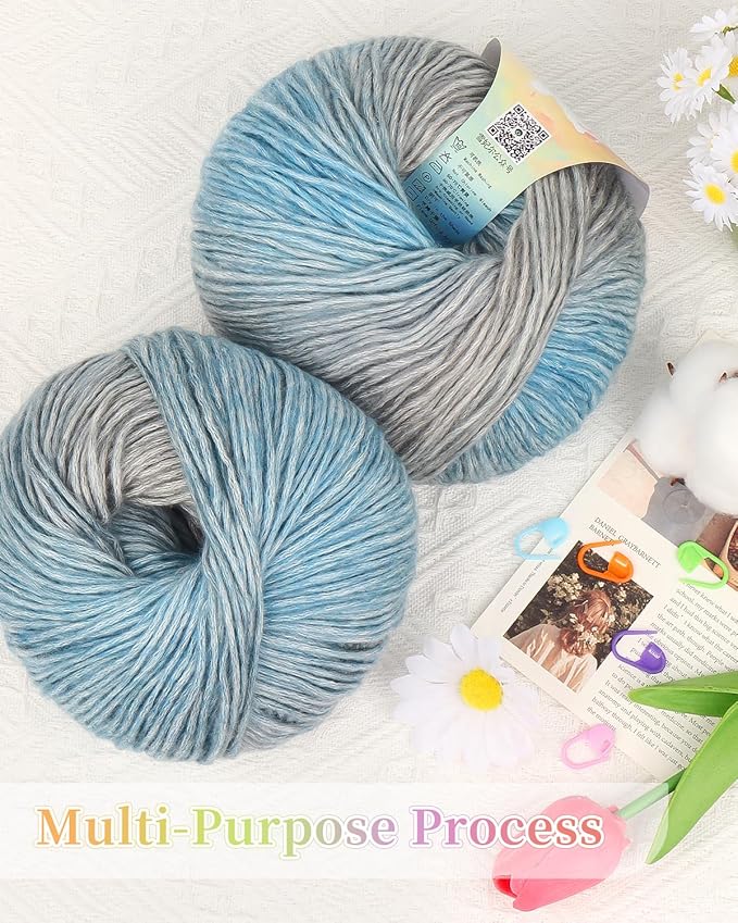 Coopay Yarn for Crocheting Knitting, Gradient Cake Yarns, 2 × 3.53oz - 240yds - 50% Cotton 50% Acrylic Ombre Yarns, Crochet Yarn for Blankets, Shawls, Scarves (101 Sea Blue)
