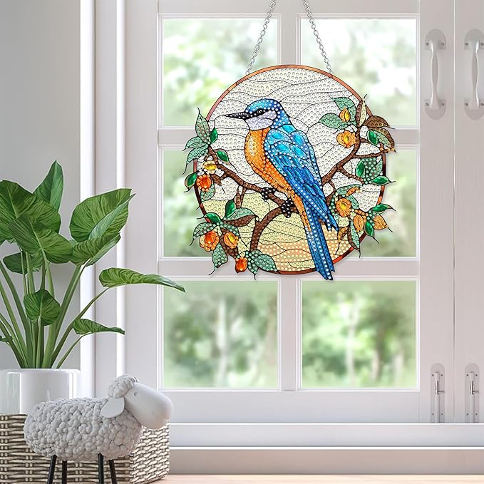 SKRYUIE Bird Hanging Diamond Art Kits for Adults Pendant Suncatcher, Special Shaped Crystal DIY Pearl Diamond Painting Kit, Gift for Mother Spring Summer Window Wreath Decor 7.91 x 7.76 Inch A12