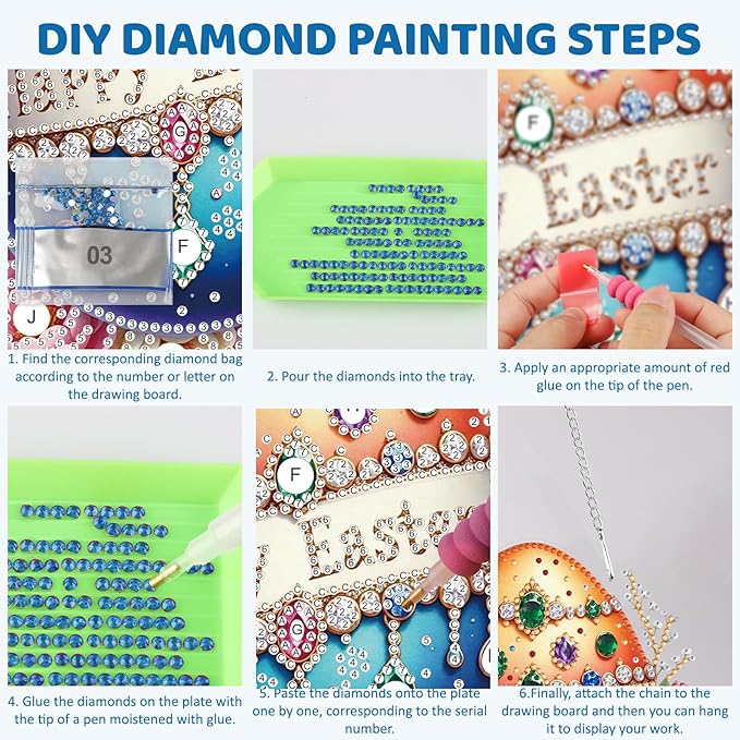 MEIYUDA Easter Egg Diamond Art Hanging Kits for Adult, Happy Easter Diamond Painting Hanging Kits Ornaments, DIY Special Shaped Rhinestone Window Pendants kit for Home Garden Wall Decor Gift